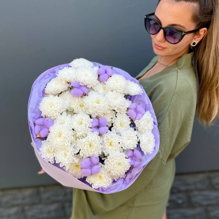  Букет  хризантем и хлопка в Самаре