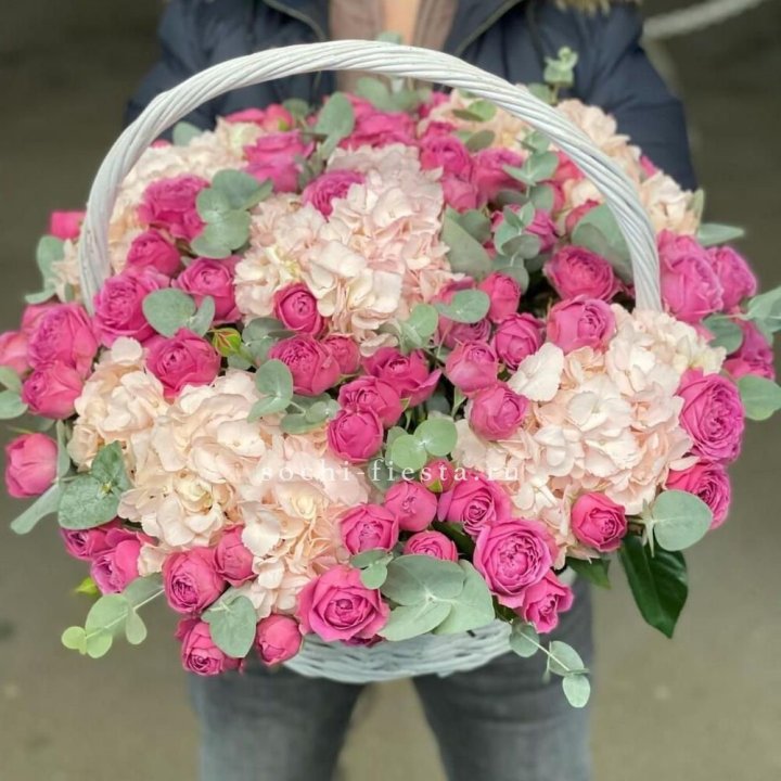 Корзина с гортензией и Мисти Баблс в Самаре