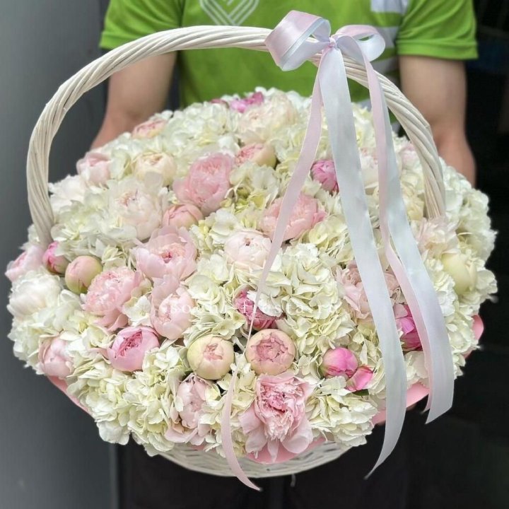 Премиум корзина гортензий и пионов в Самаре