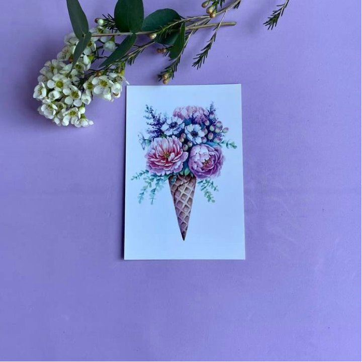 Открытка к букету "Цветочно-кремовый" в Самаре