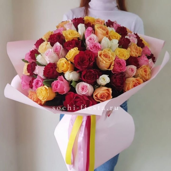 101 роза Кенийский микс "Нежность" в Самаре